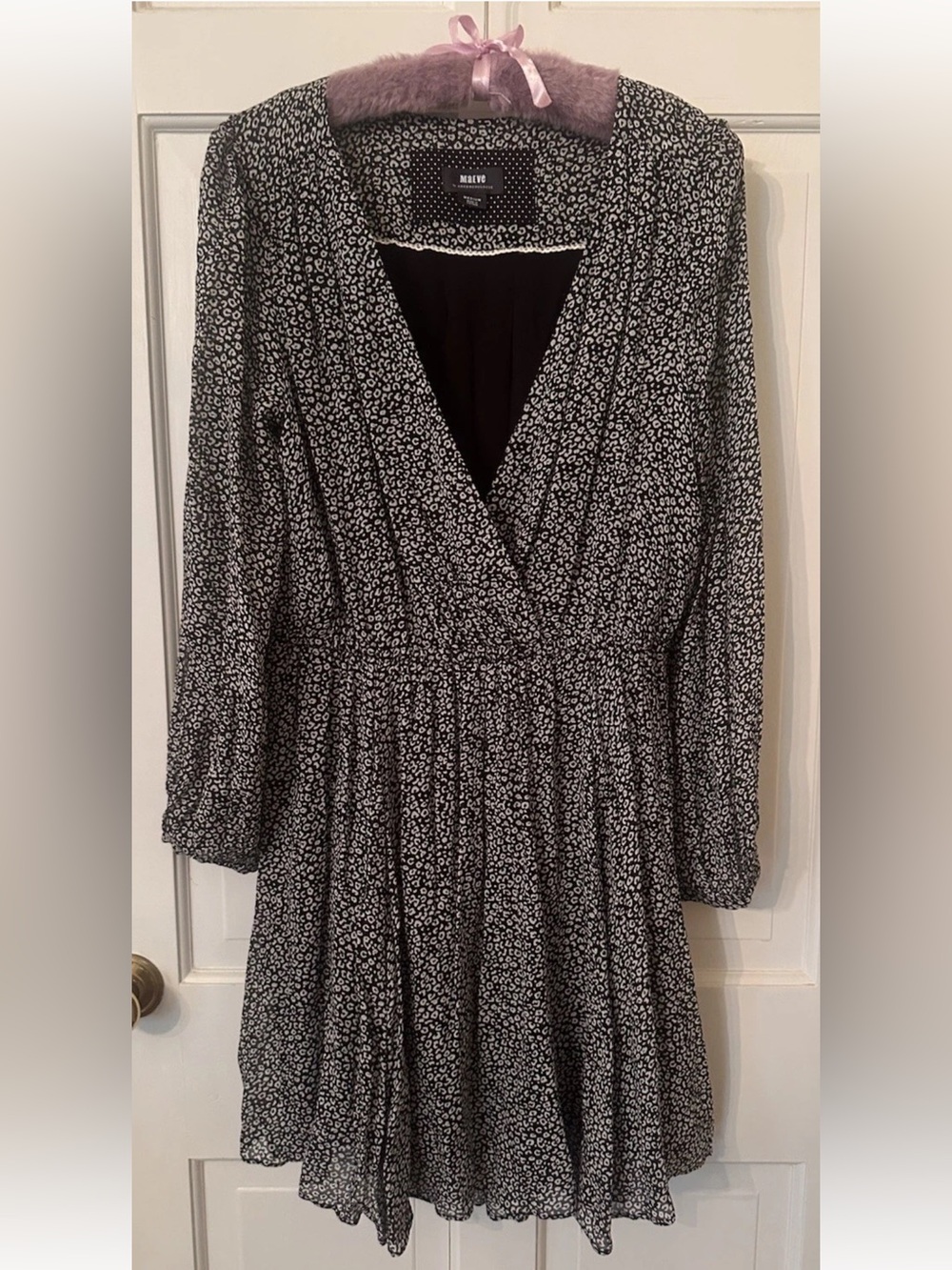 Anthropologie Maeve Carolyn Black White Leopard Animal Print Chiffon Dress M
